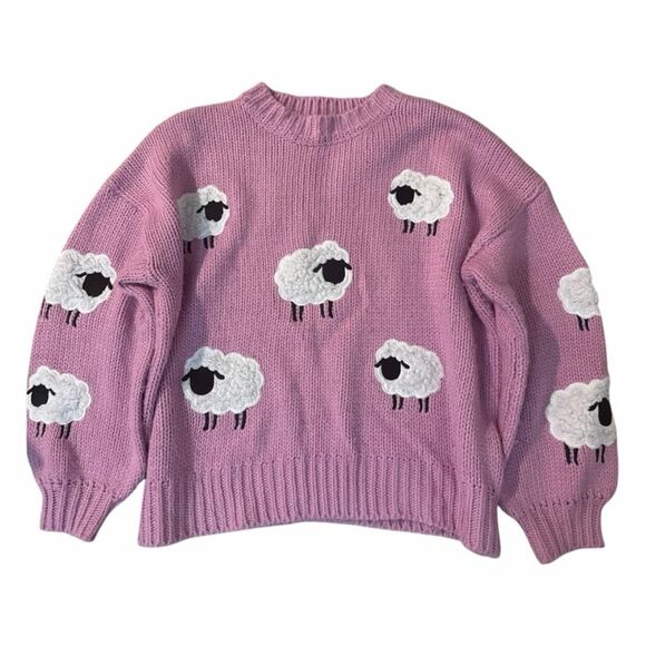 Forever 21 Sheep Drop-Sleeve Sweater Lilac Purple Chunky Knit M - Picture 2 of 5
